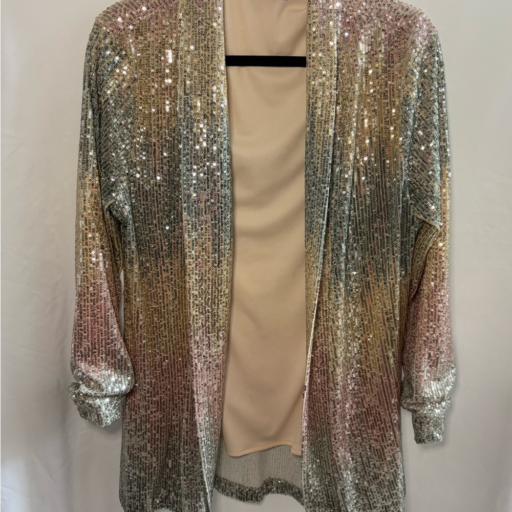 Sequin Blazer in Blue, Pink and Gold